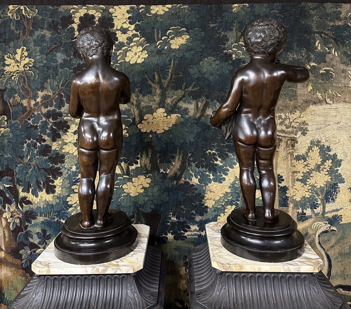 After Jean Baptiste Pigalle - Pair Of Bronze Baby Sculptures, 19th Century Period -photo-7