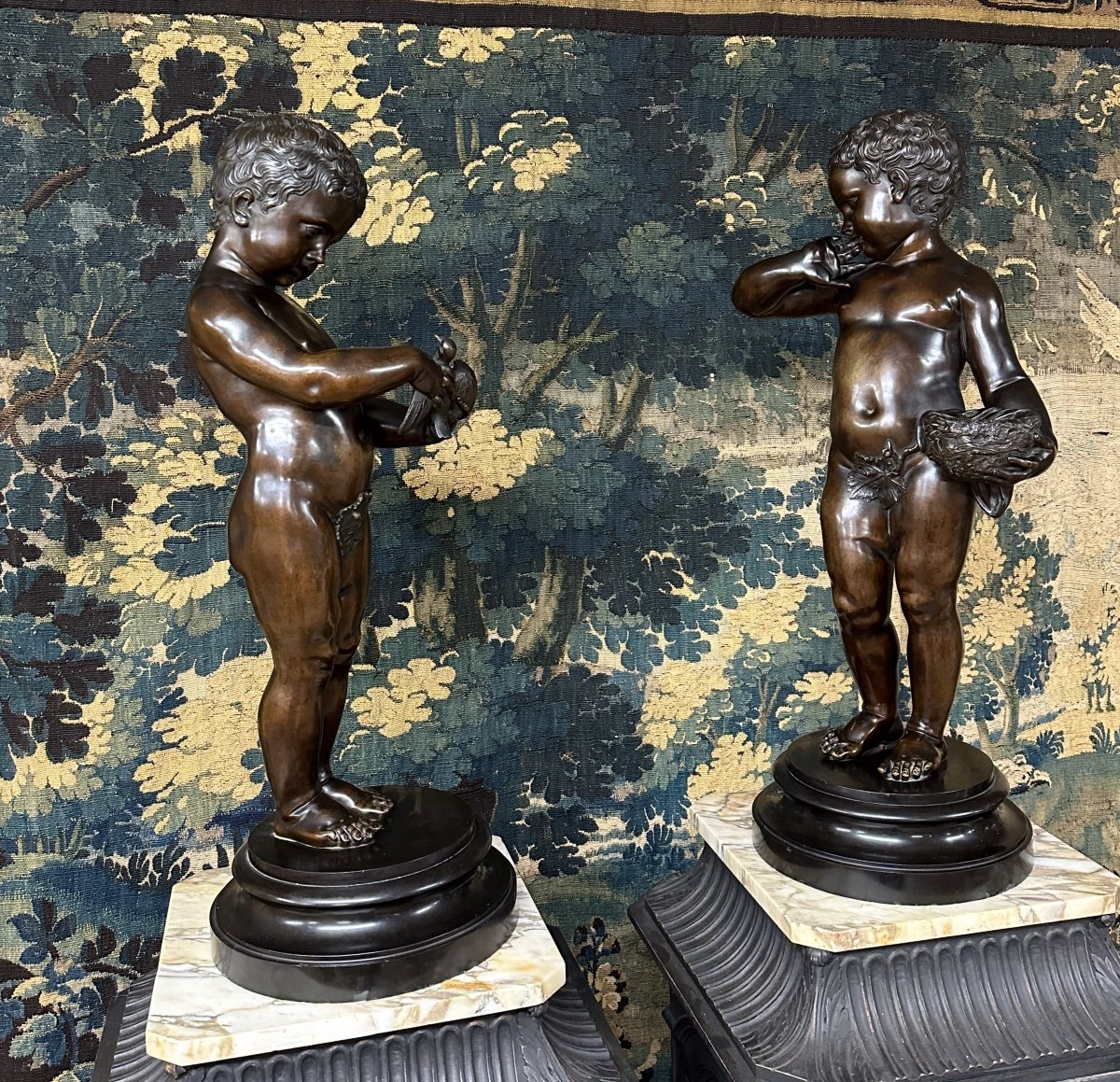 After Jean Baptiste Pigalle - Pair Of Bronze Baby Sculptures, 19th Century Period -photo-8