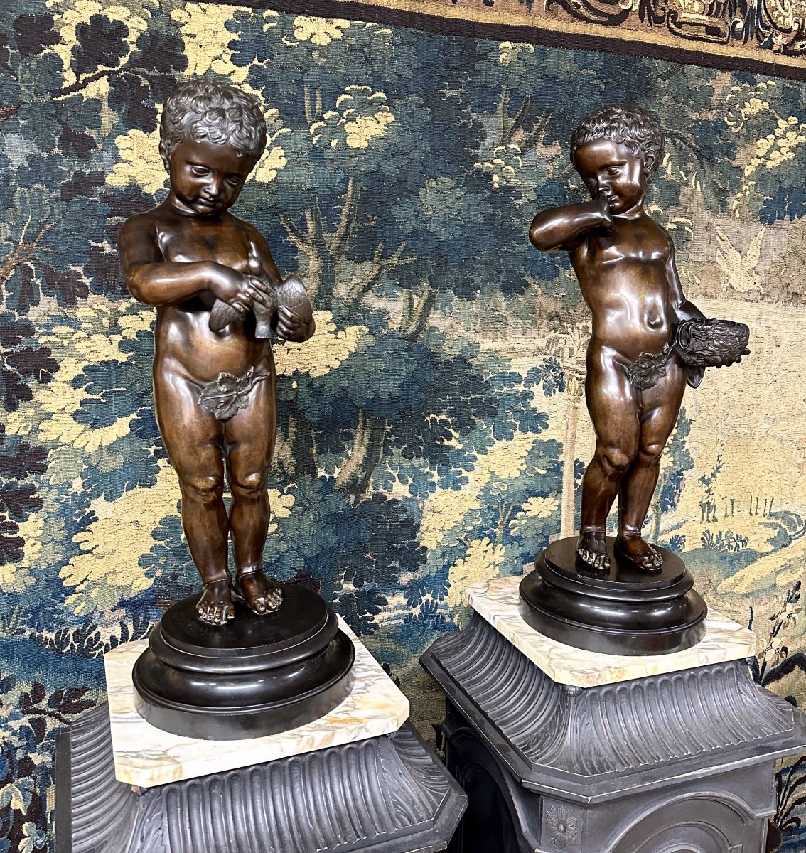 After Jean Baptiste Pigalle - Pair Of Bronze Baby Sculptures, 19th Century Period 