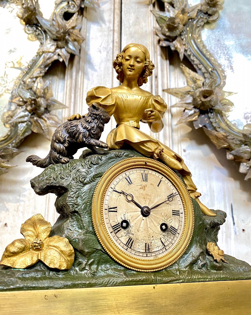 Pendulum With The Girl And The Cat In Gilt Bronze, Louis Philippe Period, XIXth Century-photo-3