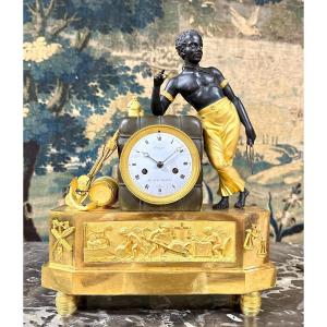 Empire Period Sailor Clock, Called "black Pendulum", Gilt Bronze And Patinated Bronze After Deverberie