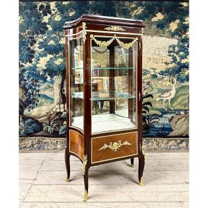 Showcase In Marquetry And Gilt Bronze From Napoleon III Period, Transition Style