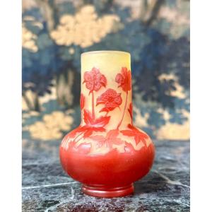 émile Gallé - Petit Vase à Fleurs Rouges, coquelicots, Pâte De Verre Art Nouveau