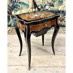 Maison Tahan And Julien-nicolas Rivart, Napoleon III Porcelain Marquetry Work Table