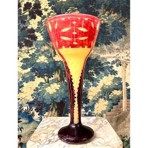 Charles Schneider Pour Le Verre Français, Vase Modele Amarantes, Pâte De Verre Art Deco