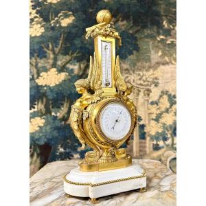 Napoleon III Period Gilt Bronze Table Thermometer Barometer