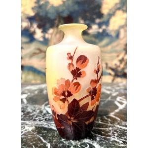 Emile Gallé - Vase With Japanese Cherry Blossom Decor, Art Nouveau Glass Paste 