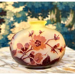 Emile Gallé - Gourd-shaped Vase With Japanese Cherry Tree Decoration, Art Nouveau Glass Paste