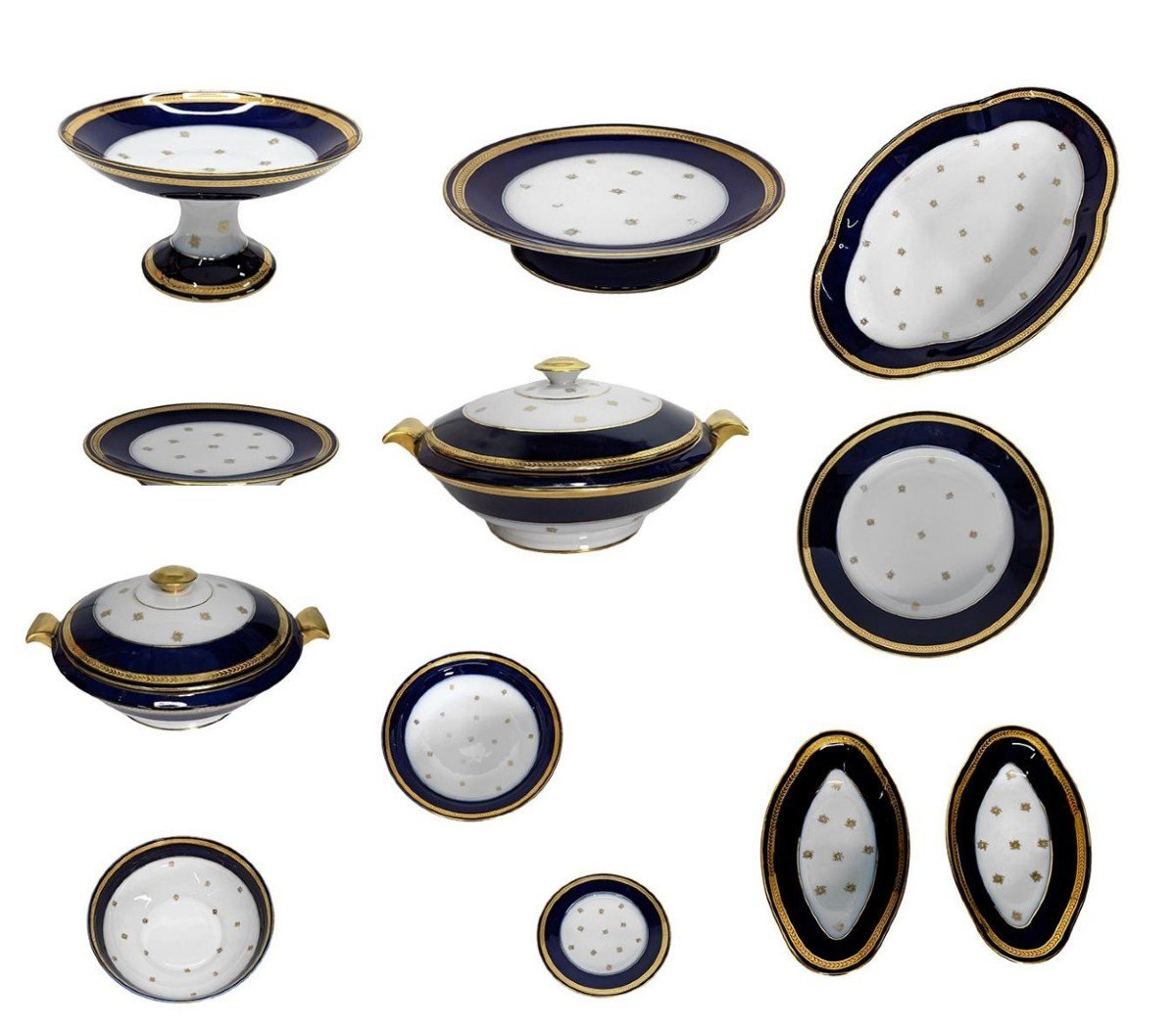 Porcelain Service Limougeaud Master Porcelain Makers With Golden Chevrons 73 Pieces-photo-4