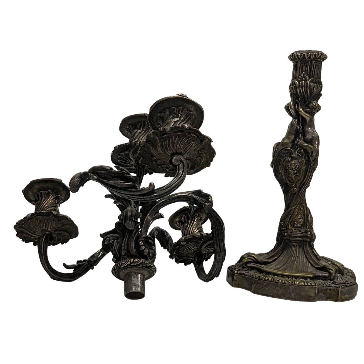 Pair Of Silver Bronze Candlesticks With Nineteenth Cherubs-photo-6