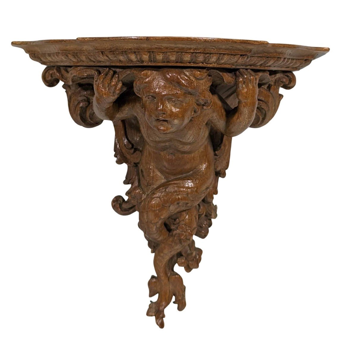 Regency Period Oak Wall Console With Triton Decor-photo-2