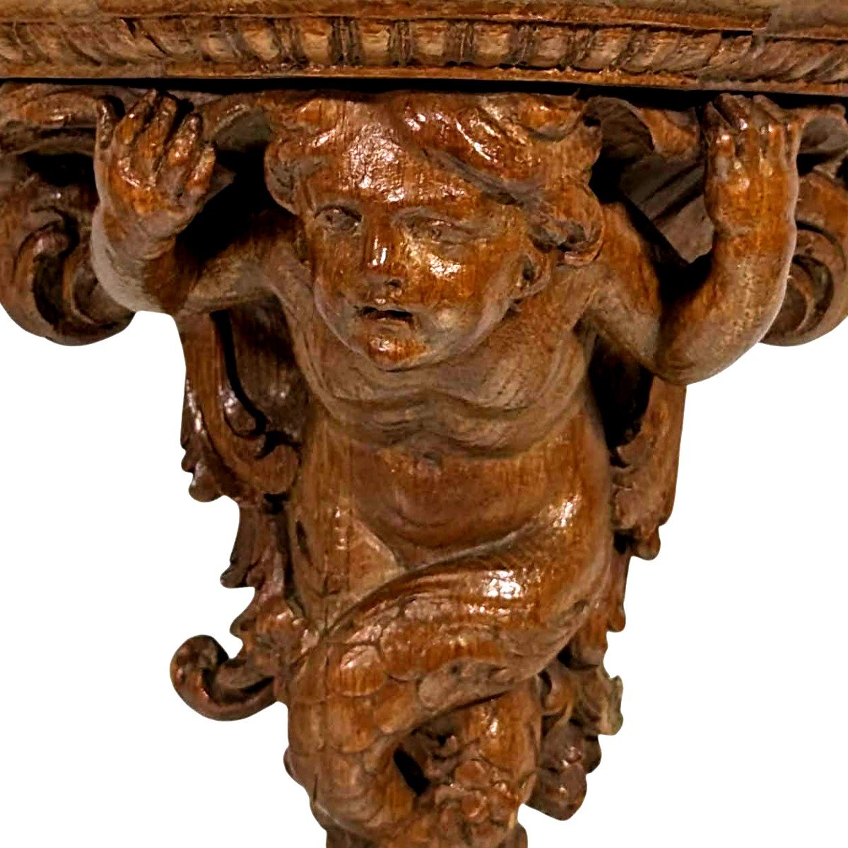 Regency Period Oak Wall Console With Triton Decor-photo-3