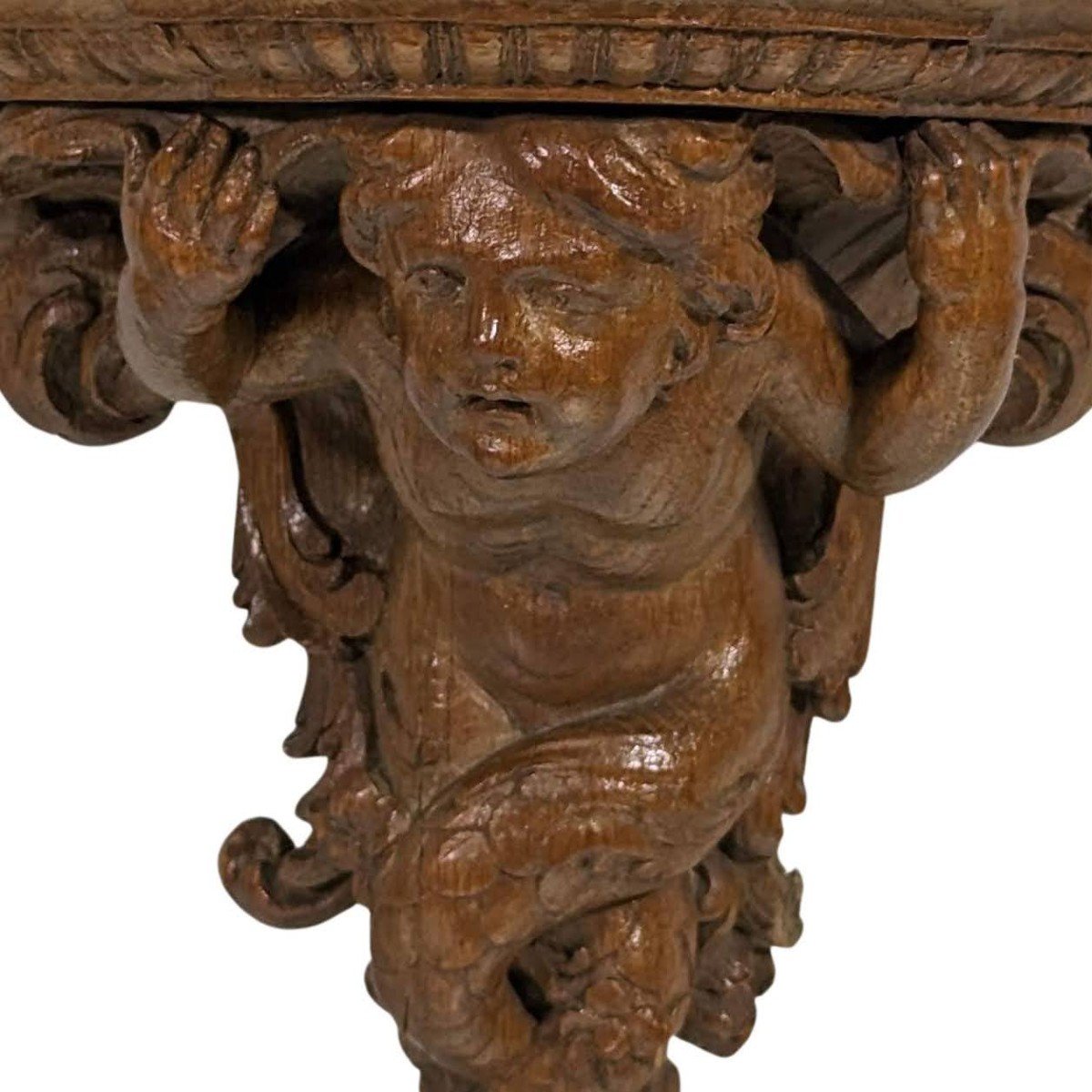 Regency Period Oak Wall Console With Triton Decor-photo-2