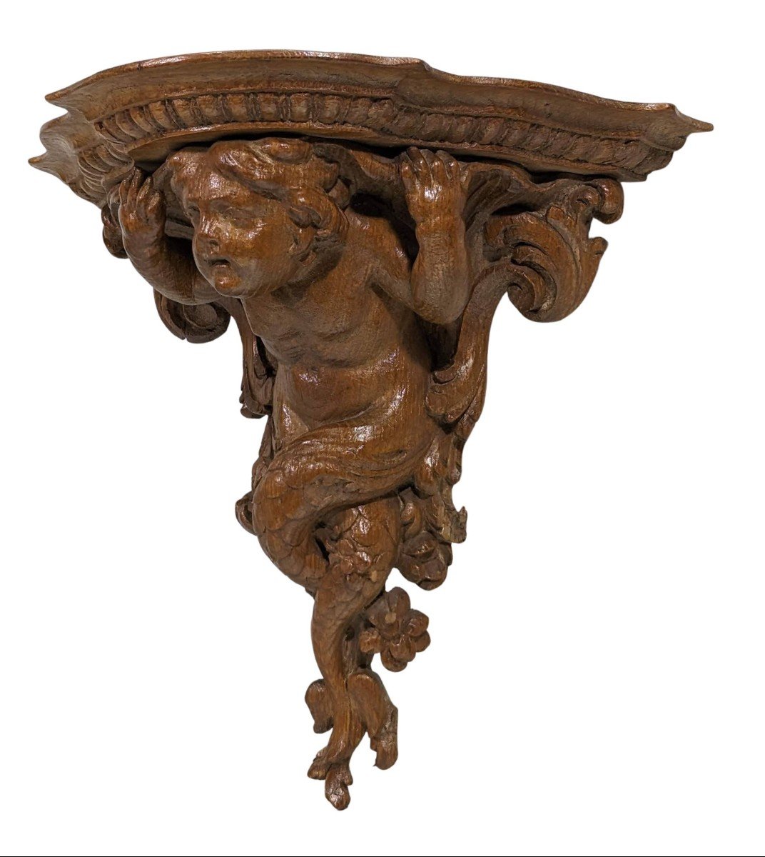 Regency Period Oak Wall Console With Triton Decor-photo-3