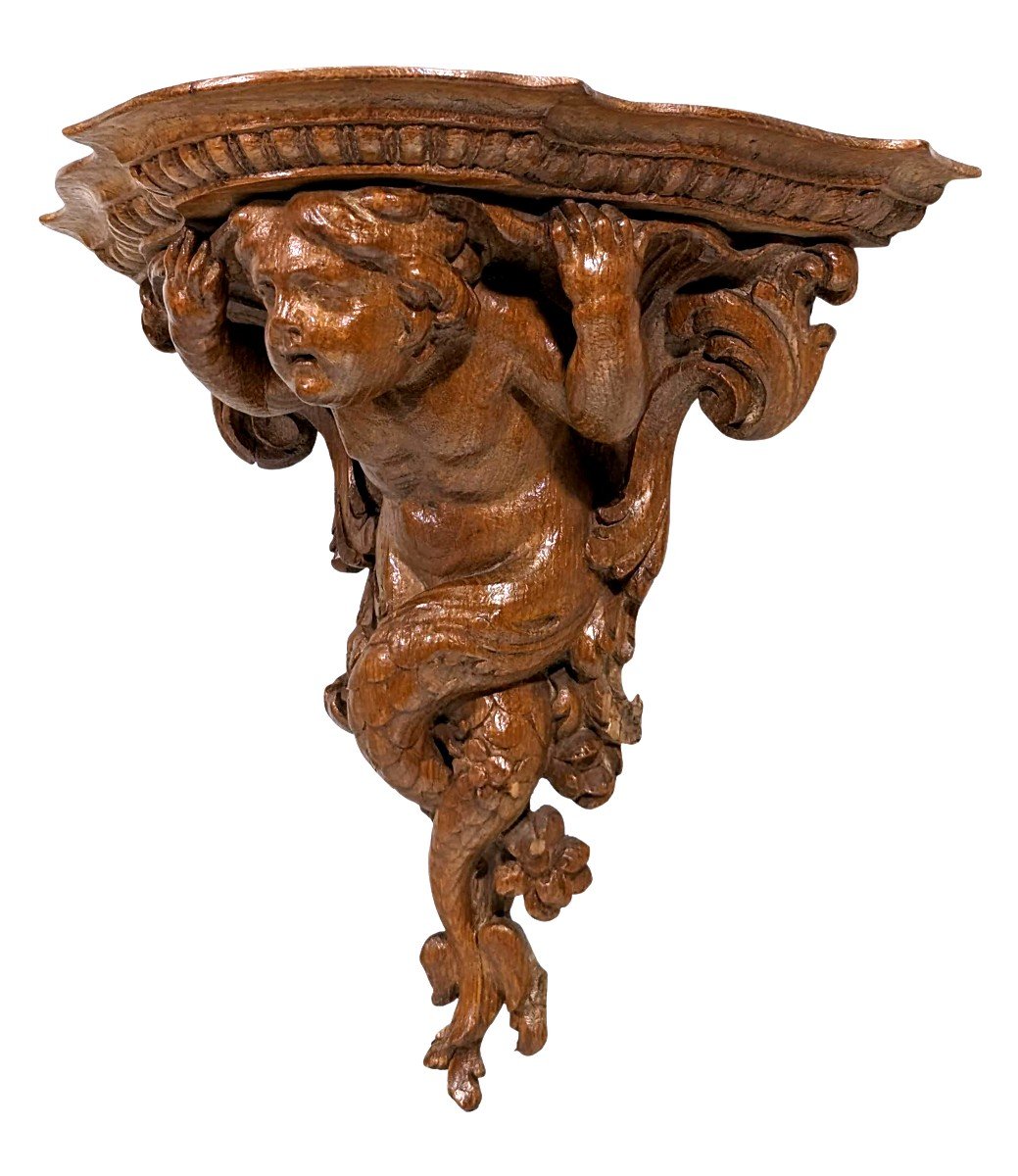 Regency Period Oak Wall Console With Triton Decor