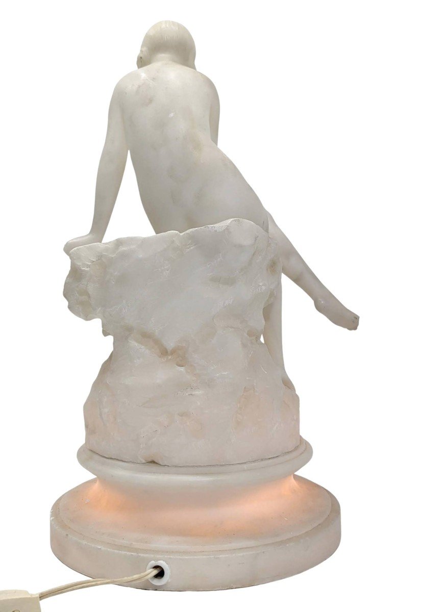 1930 Art Deco Alabaster Night Light, By Umbetrto Stiaccini-photo-4