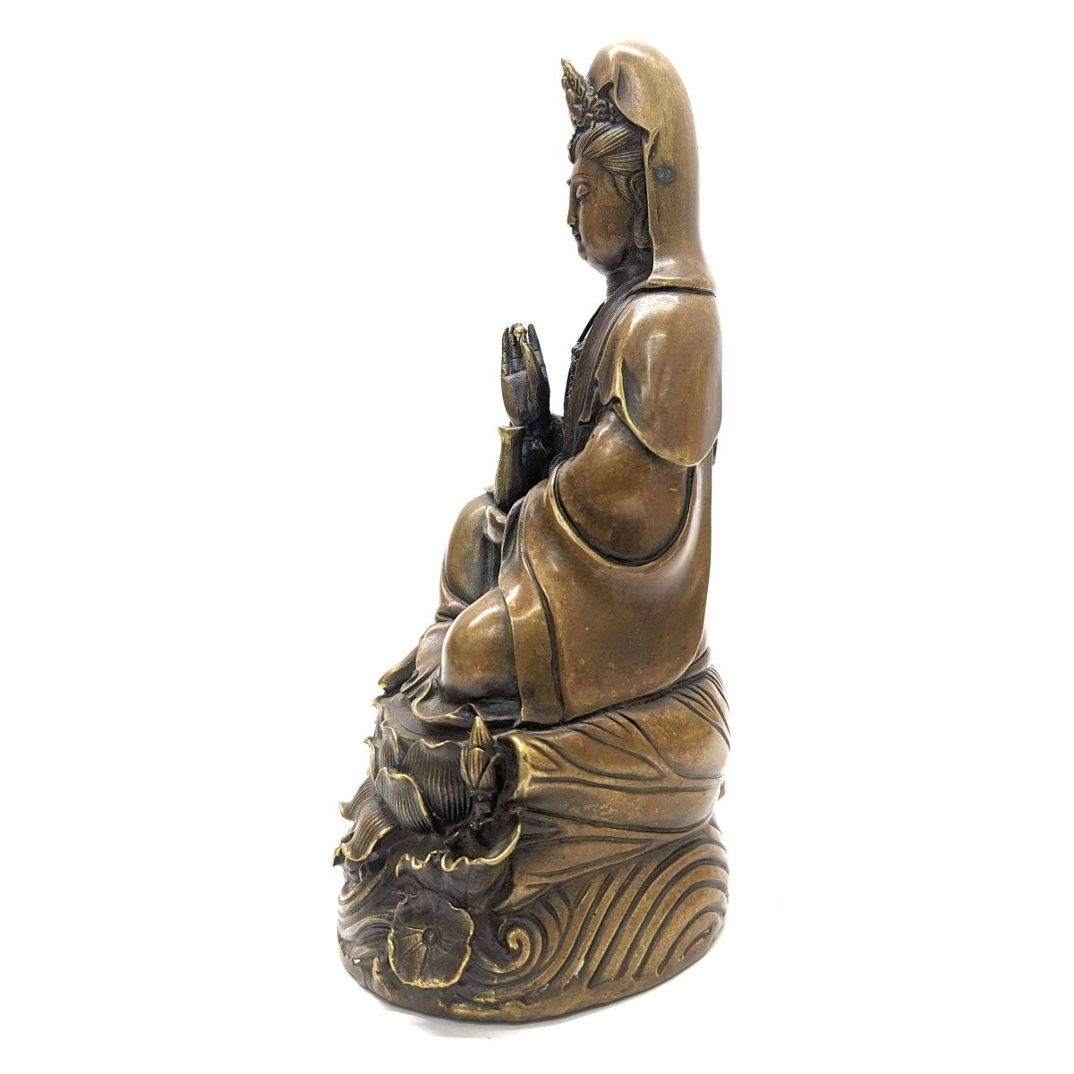 Statuette En Bronze Doré Divinité Asiatique XIXème-photo-1