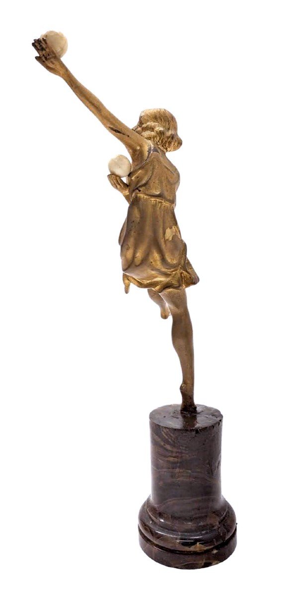 Danseuse Aux Boules Bronze Chryséléphantine Par Marcel Bouraine 1930 Art Déco -photo-2