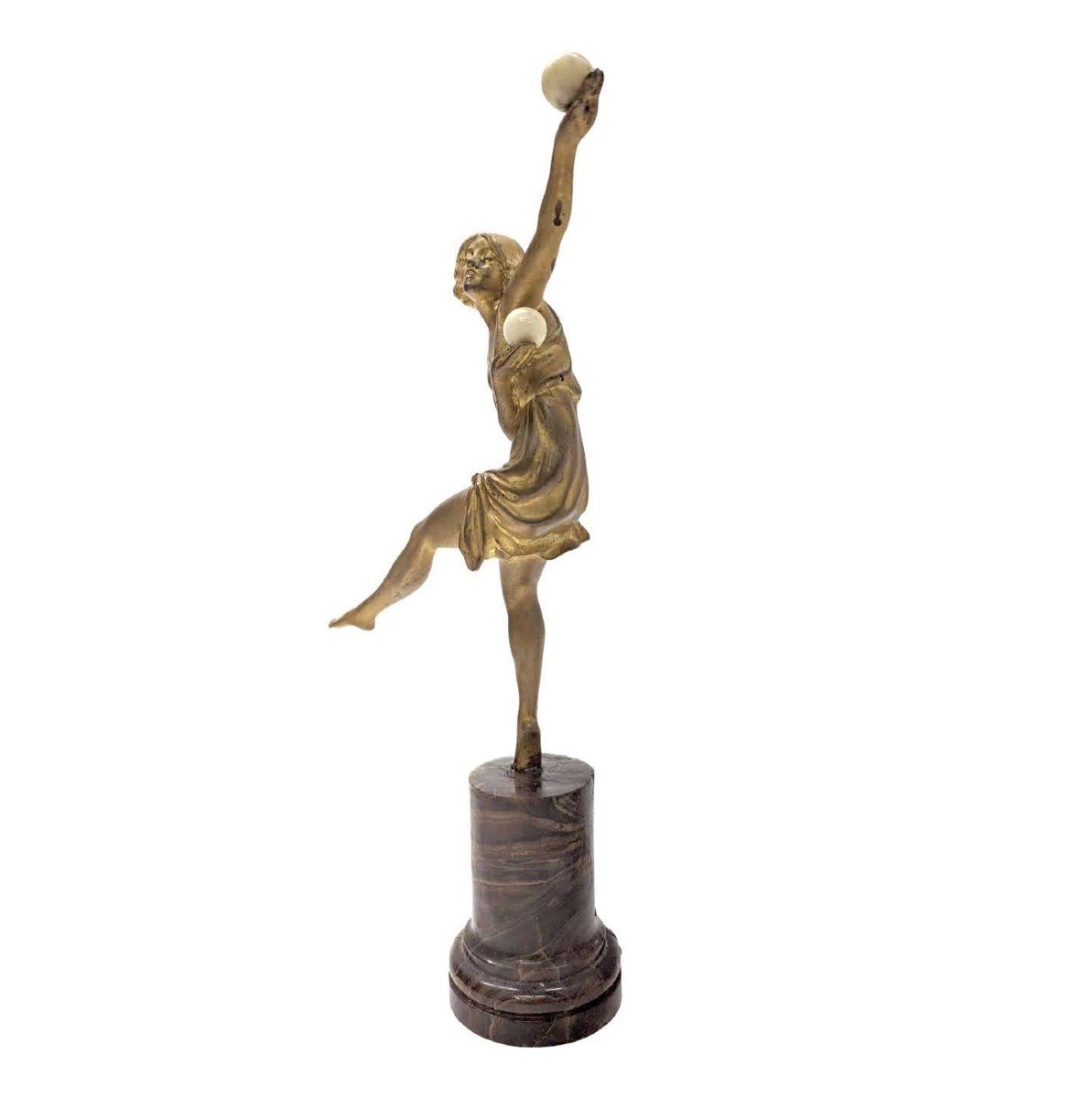 Danseuse Aux Boules Bronze Chryséléphantine Par Marcel Bouraine 1930 Art Déco -photo-1