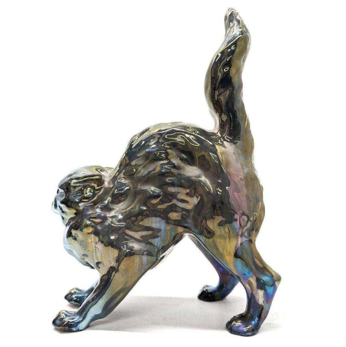 Ruffled Cat In Iridescent Earthenware Sulfide Eyes-photo-2