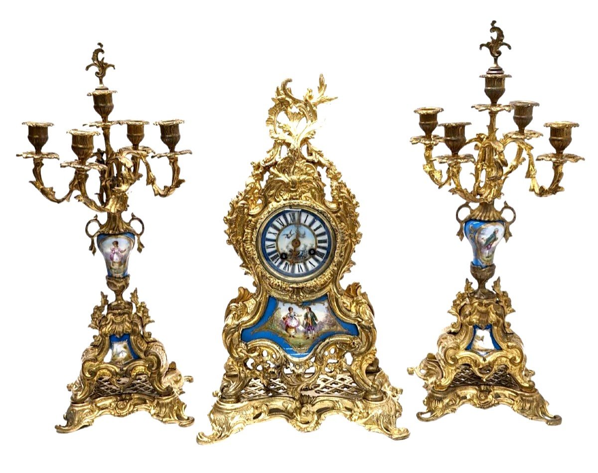 Garniture Bronze Napoléon III Plaque Porcelaine XIXème