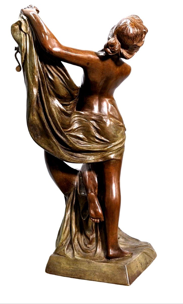 Young Girl Draped Bronze Art Nouveau Style Double Green Patina-photo-2