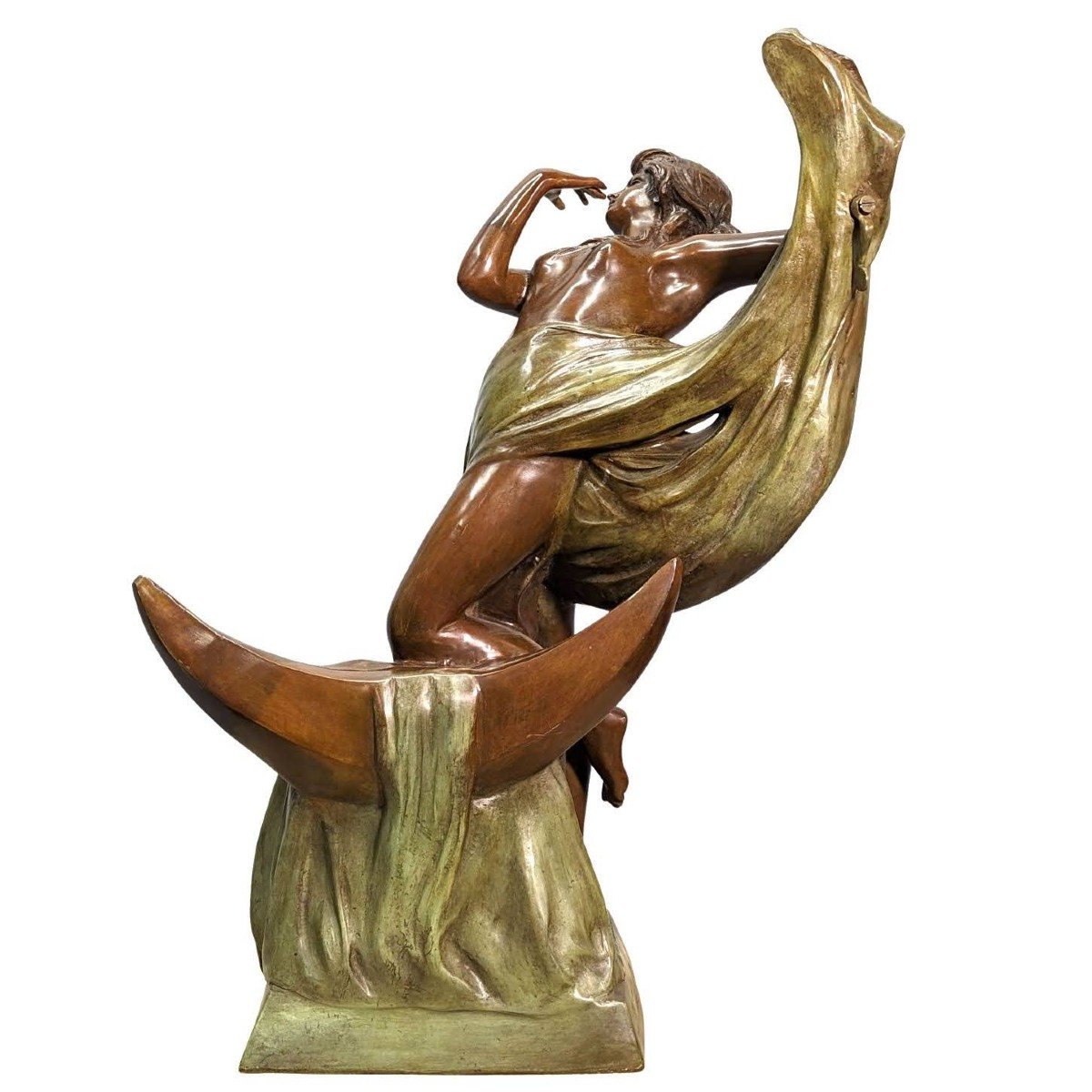 Young Girl Draped Bronze Art Nouveau Style Double Green Patina-photo-2