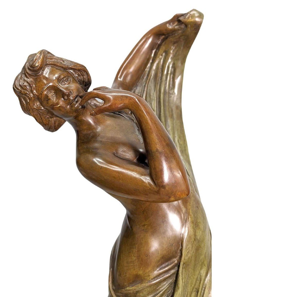 Young Girl Draped Bronze Art Nouveau Style Double Green Patina-photo-4