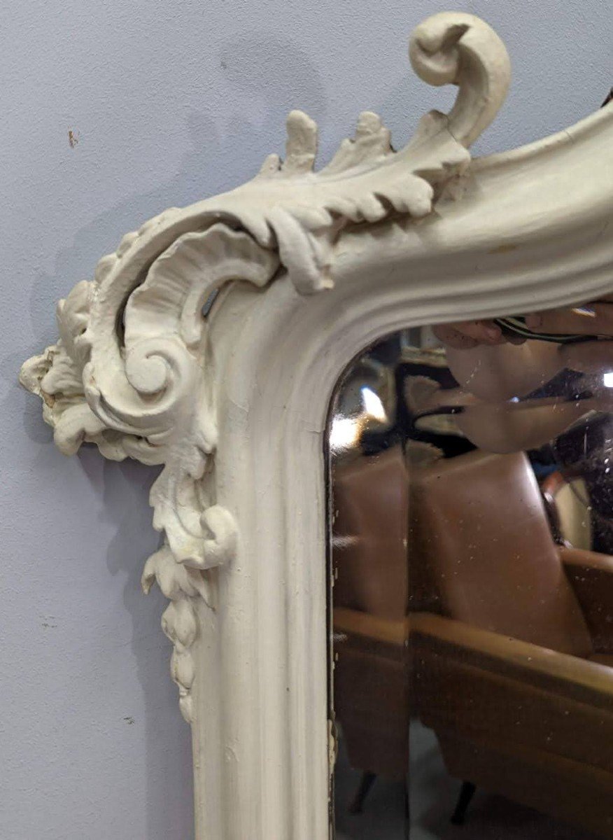 Mirror In Wood And Lacquered Stucco Louis XV Style Beveled Ice Nineteenth-photo-4