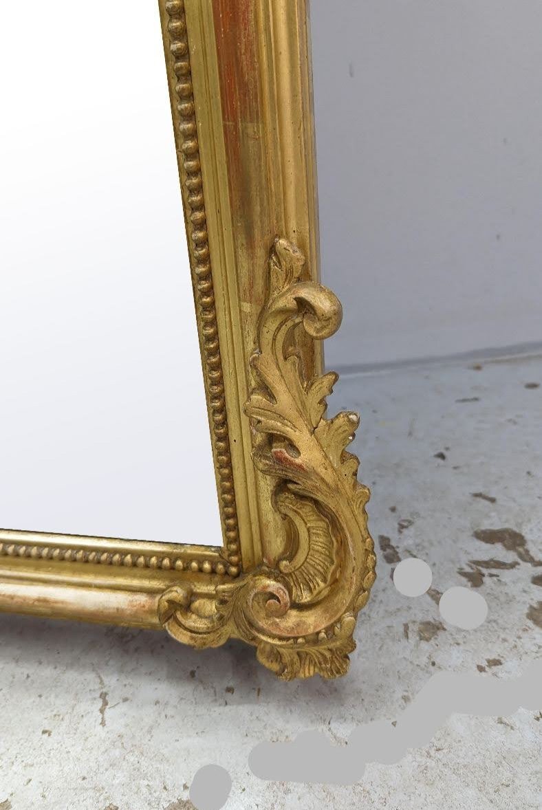 Grand Miroir Rocaille Doré à La Feuille d'Or En  Bois Et Stuc Doré Napoléon III d'époque XIXème-photo-2