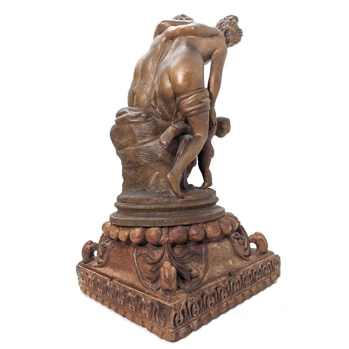 "terracotta Group Of Clodion The Young Girl And The Faun, On Carved Wooden Base-photo-5