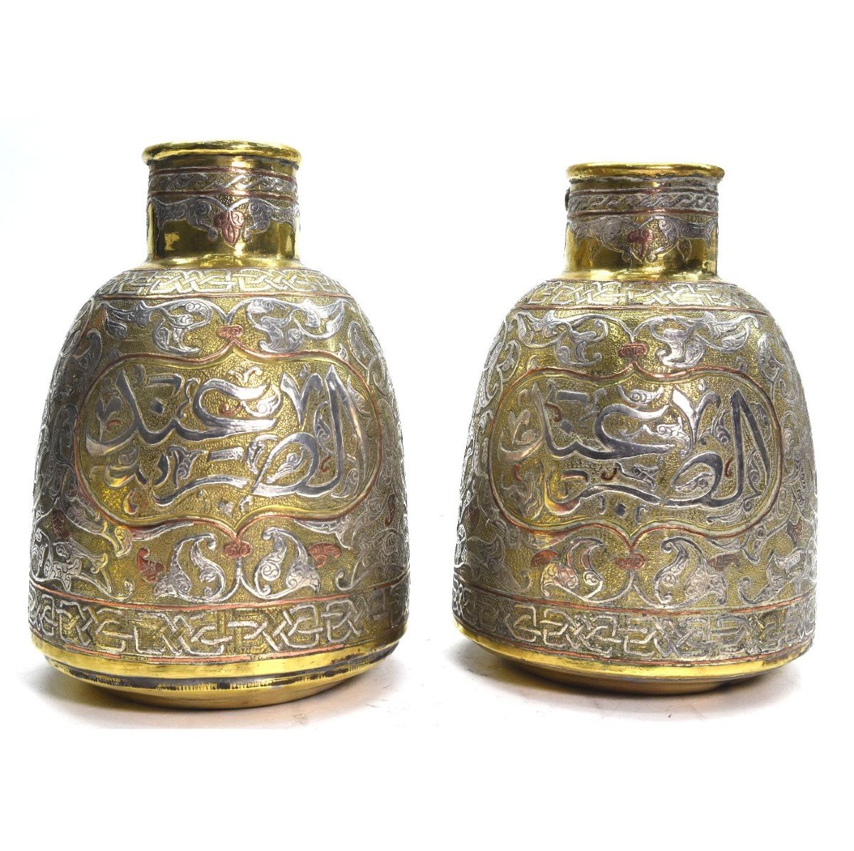 Pair Of Jugs In Copper And Silver Dinanderie Oriental Work, 1880/1900-photo-2