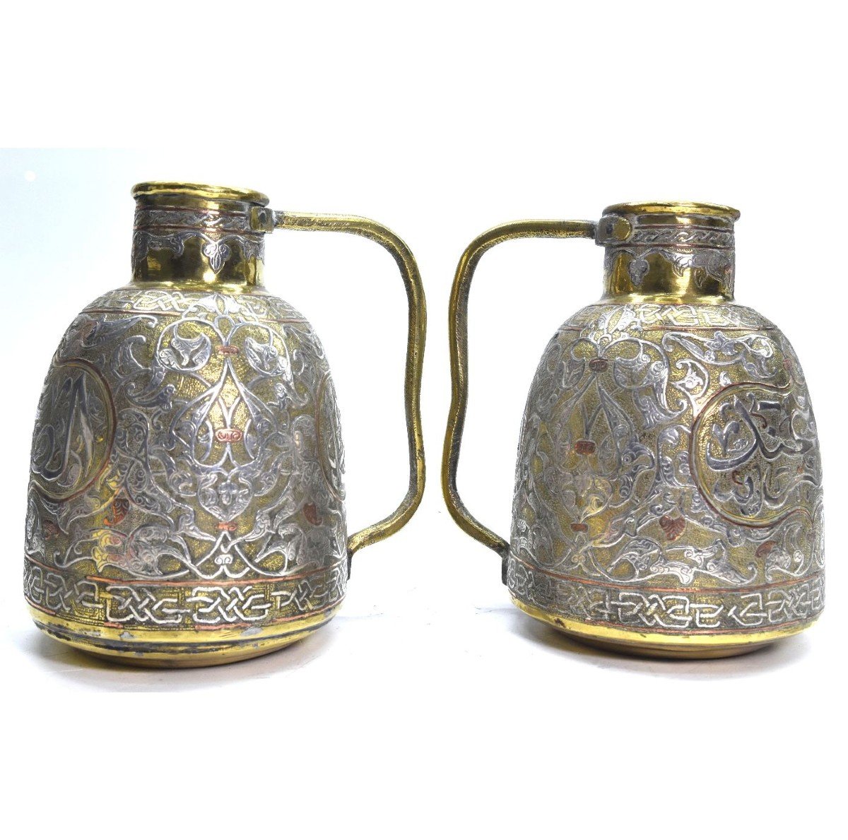 Pair Of Jugs In Copper And Silver Dinanderie Oriental Work, 1880/1900-photo-5