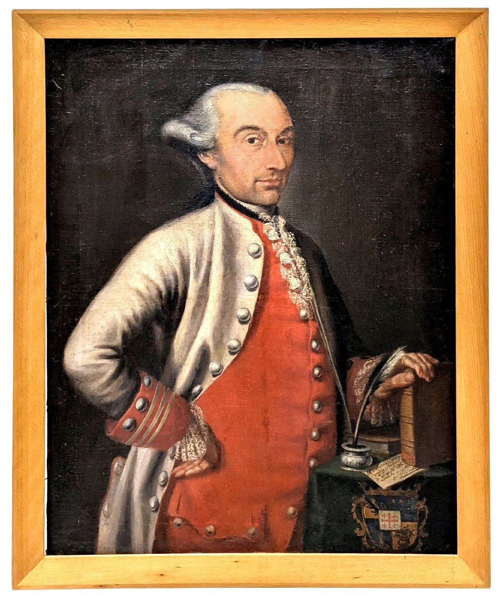 Portrait d'Homme Aux Armoiries  école Française Ou Espagnole  d'époque XVIIIème  