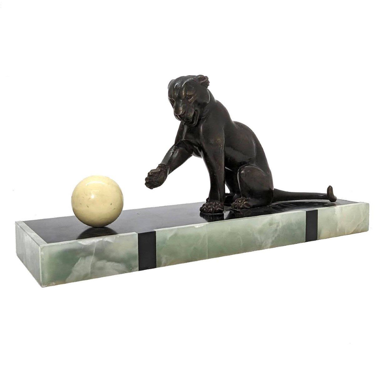 Panther In Regulates With Art Deco Ball Signed Leduc-photo-1