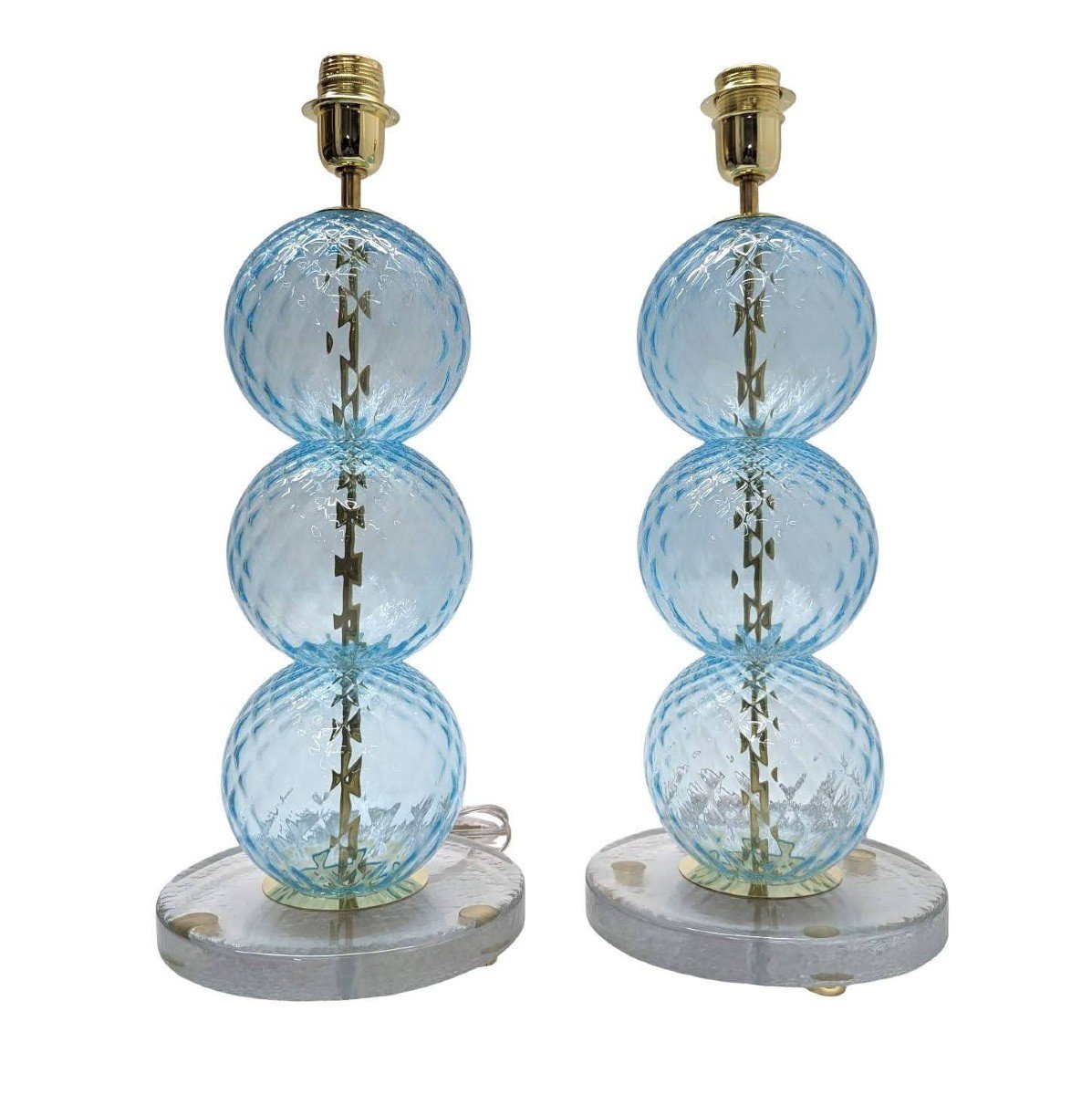 Pair Of Colorful Murano Blown Glass Lamps With 3 Balls