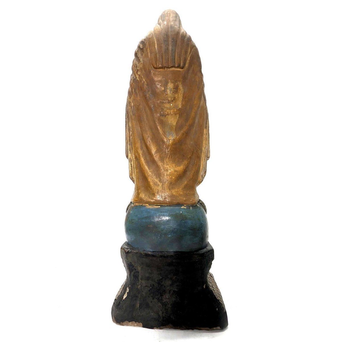 Sculpture Of The Virgin In 19th Century Gold-gilded Terracotta-photo-3