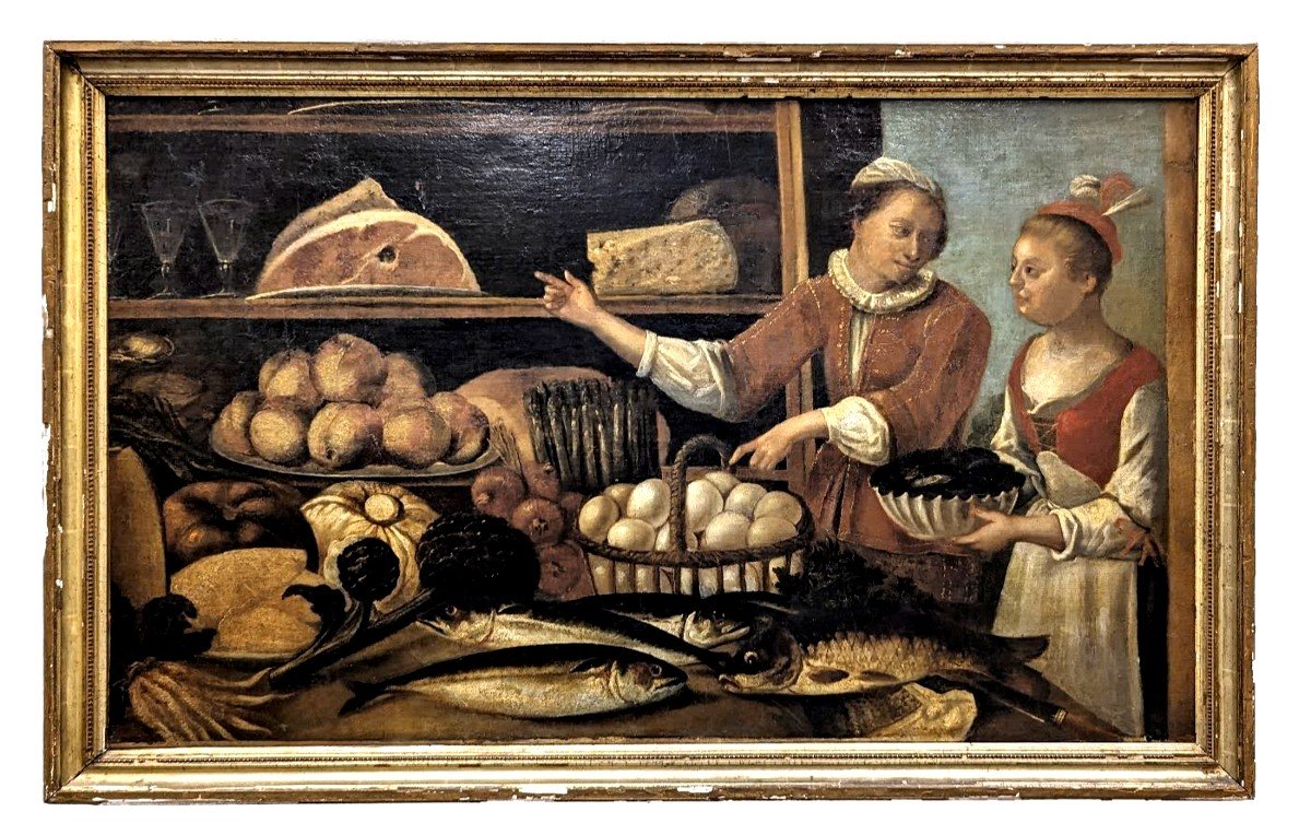 Scène De Genre Personnage Dans Un Garde-manger Tableau Hollandais Fin XVIIème  