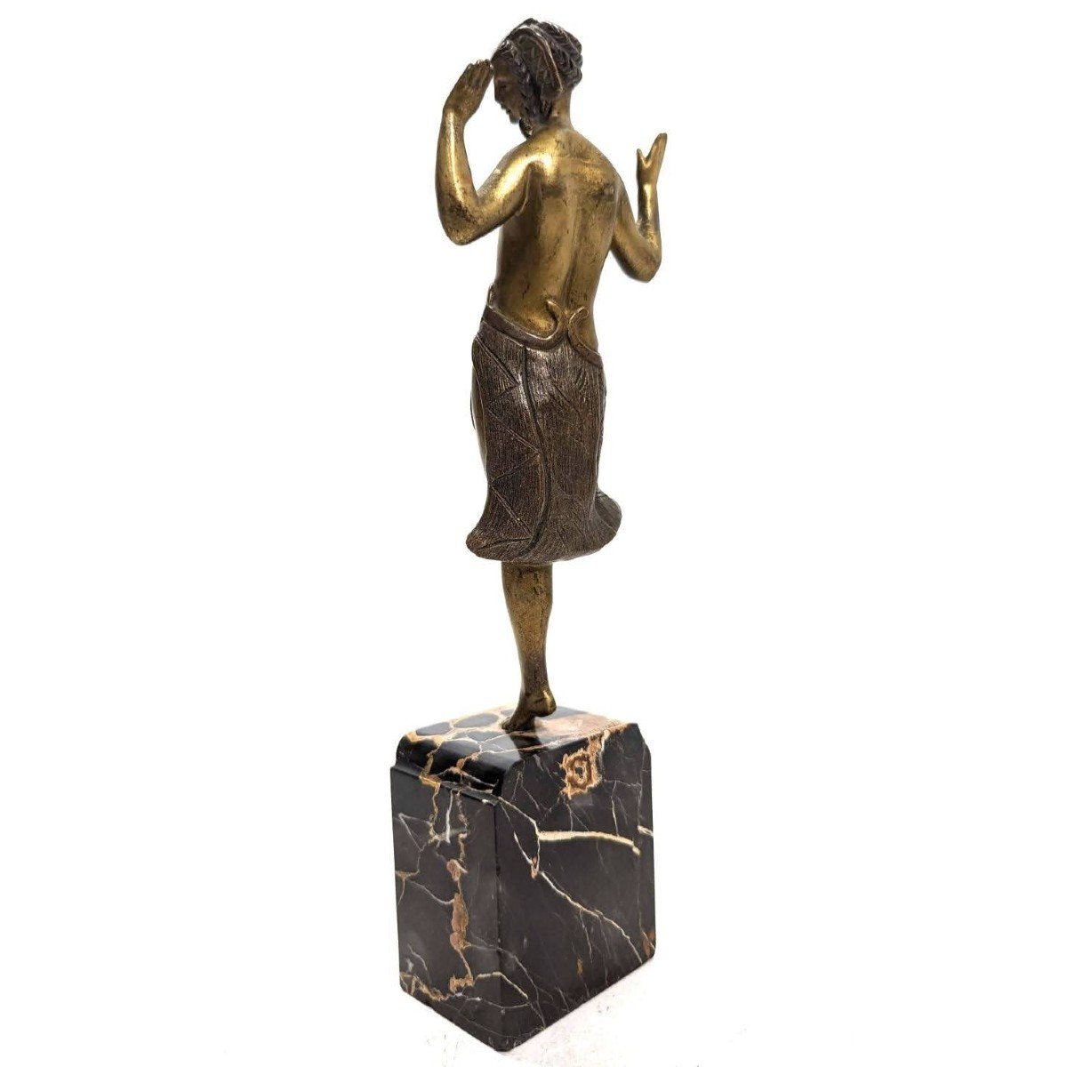 Charlotte Monginot Dancer In Art Deco Bronze 1930 On Portor Marble Base-photo-4