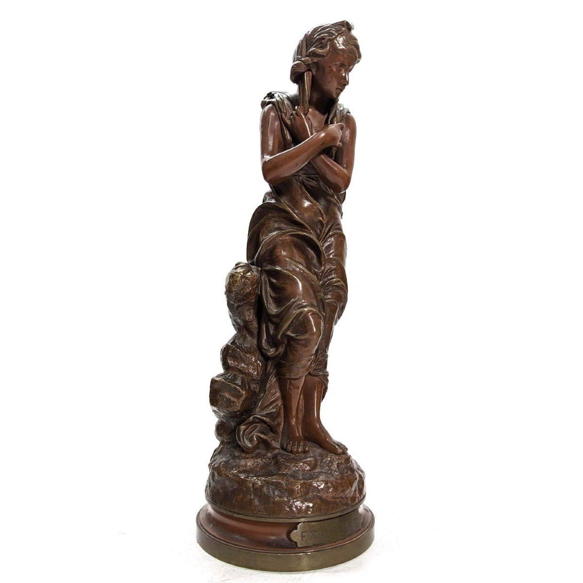 La Frileuse Par Eutrope Bouret Bronze à Patine Chocolat -photo-6