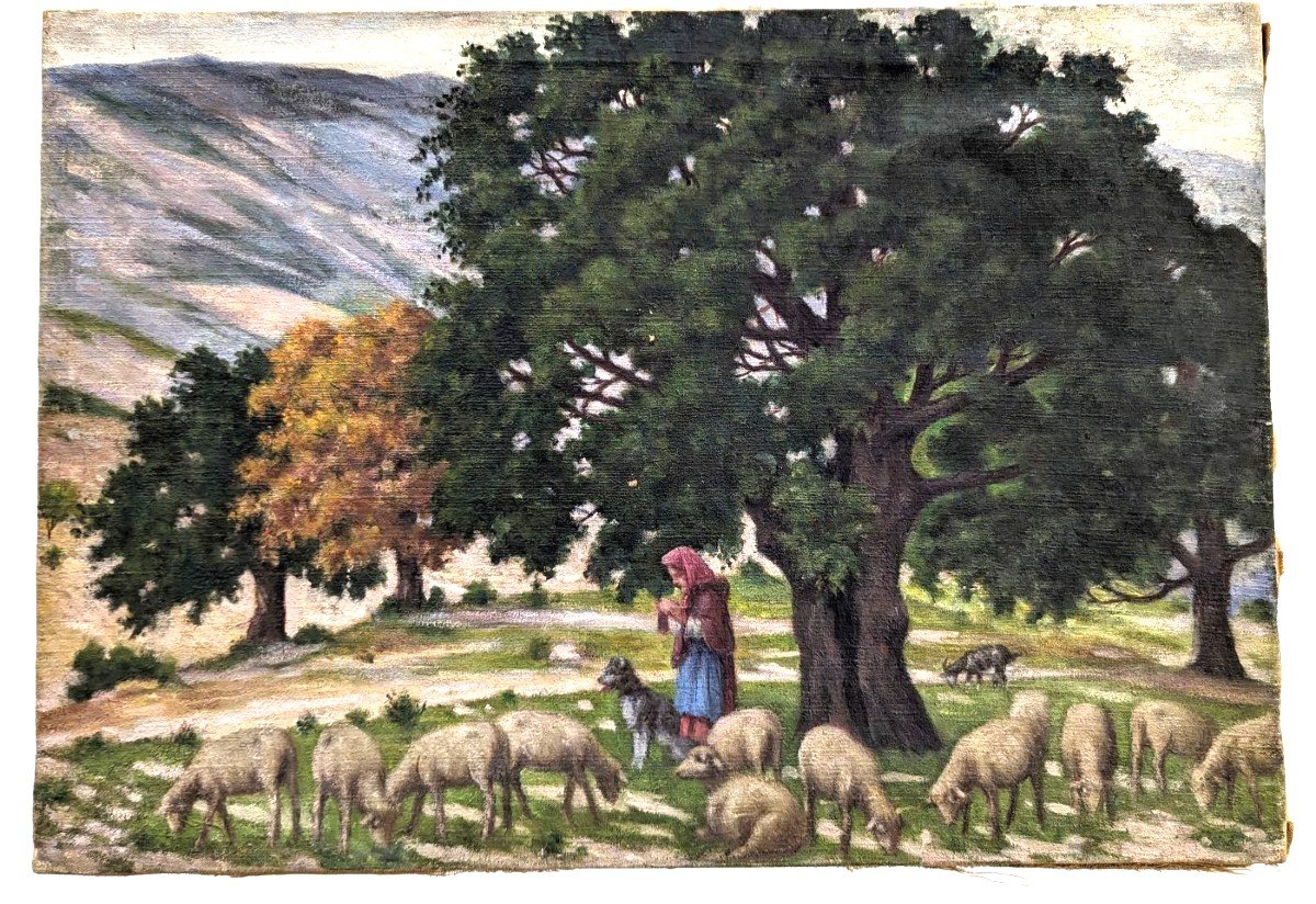 Huile Sur Toile Scène Pastorale école Provençale Rémy Mayan (1877-1961)  