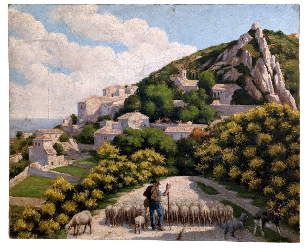 Huile Sur Toile Scène Pastorale école Provençale Rémy Mayan (1877-1961) 