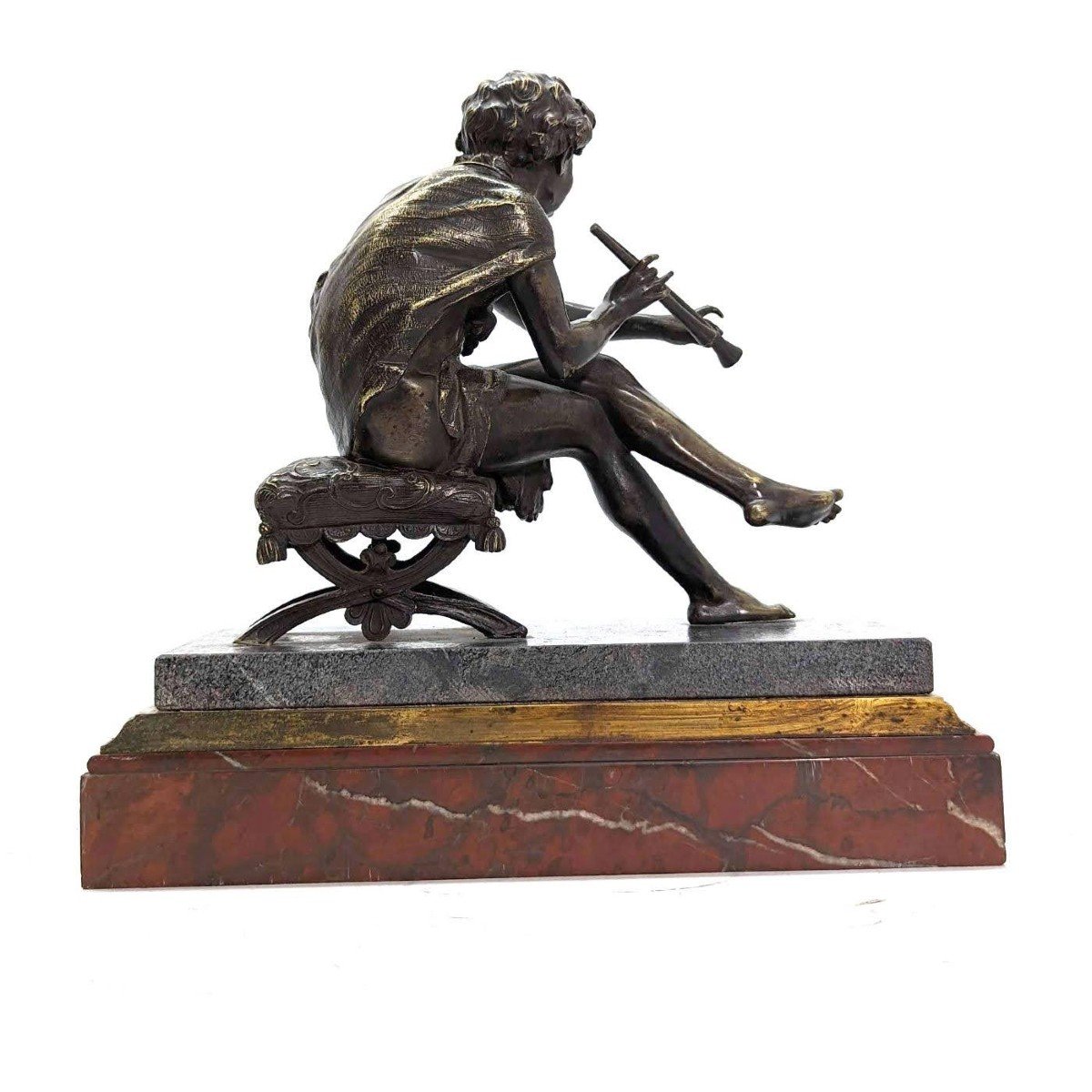 Petit Bronze Jeune Berger à La Flûte Par Jean Jules Salmson époque XIXème -photo-4