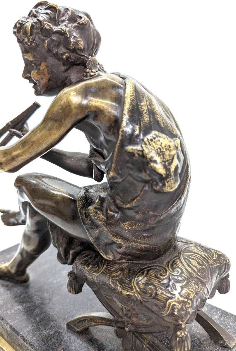 Petit Bronze Jeune Berger à La Flûte Par Jean Jules Salmson époque XIXème -photo-1