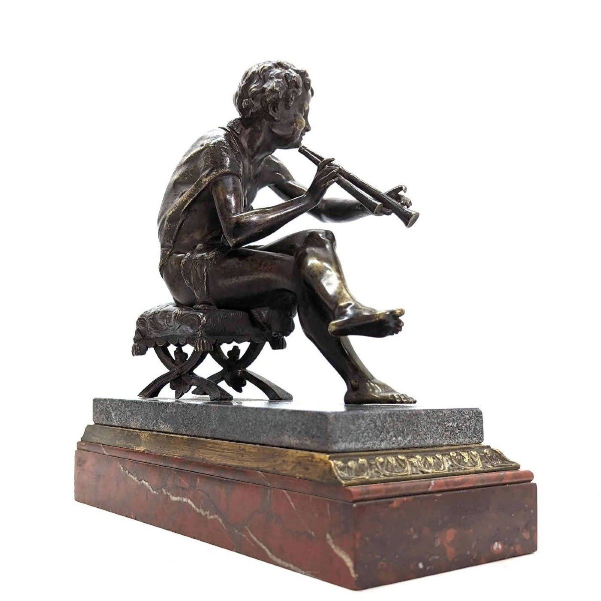 Petit Bronze Jeune Berger à La Flûte Par Jean Jules Salmson époque XIXème -photo-3