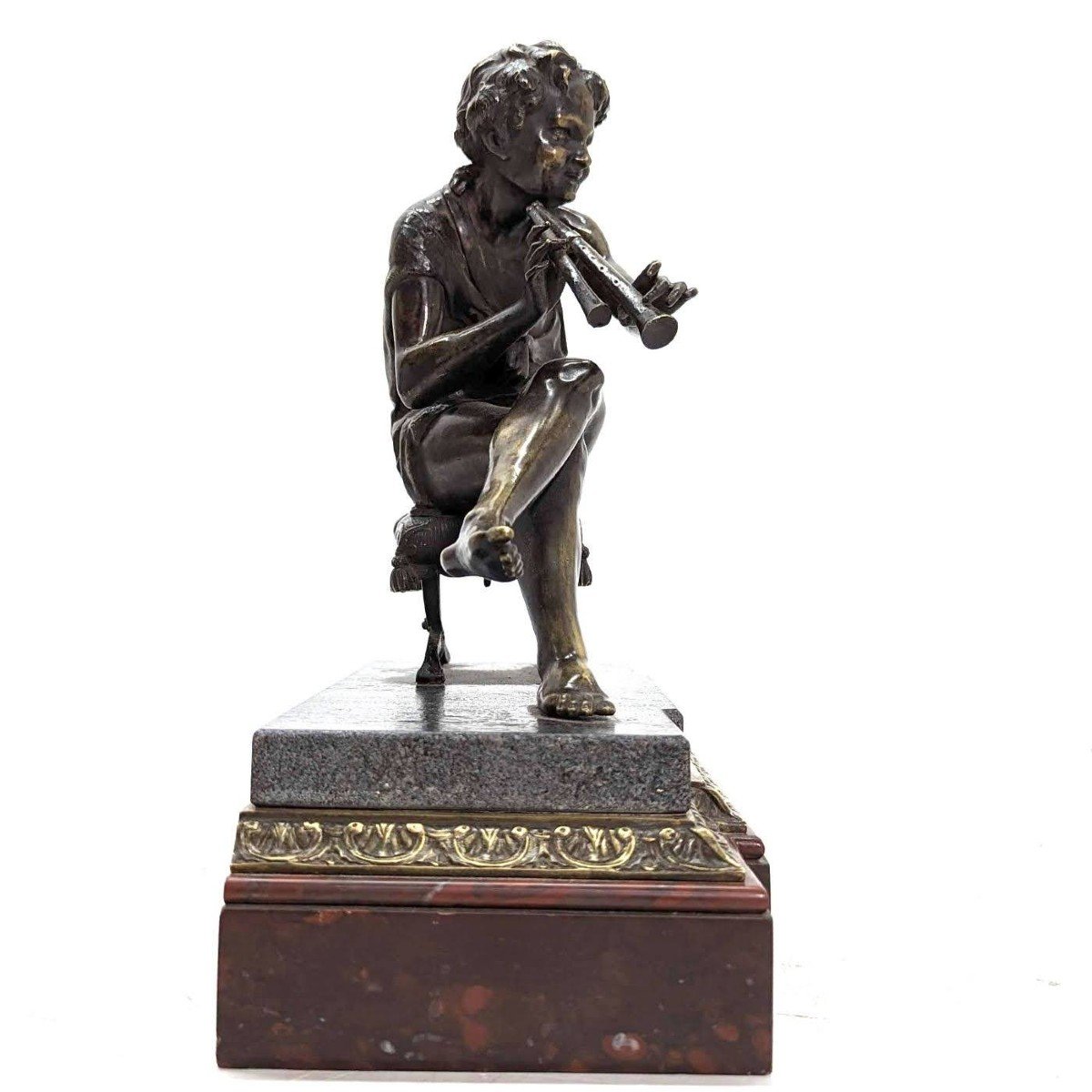 Petit Bronze Jeune Berger à La Flûte Par Jean Jules Salmson époque XIXème -photo-4