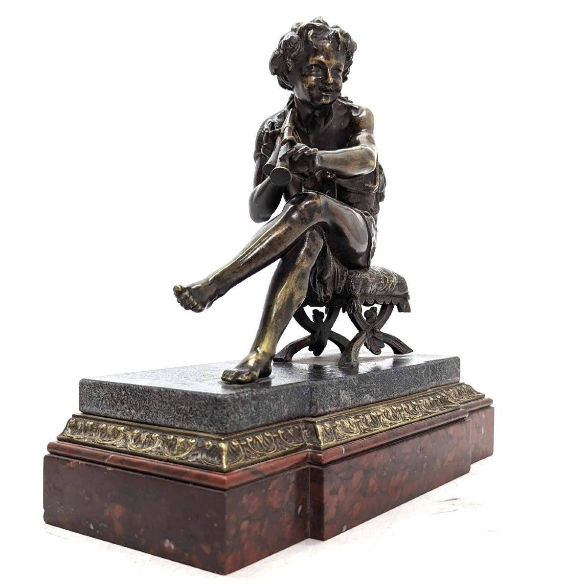 Petit Bronze Jeune Berger à La Flûte Par Jean Jules Salmson époque XIXème -photo-5