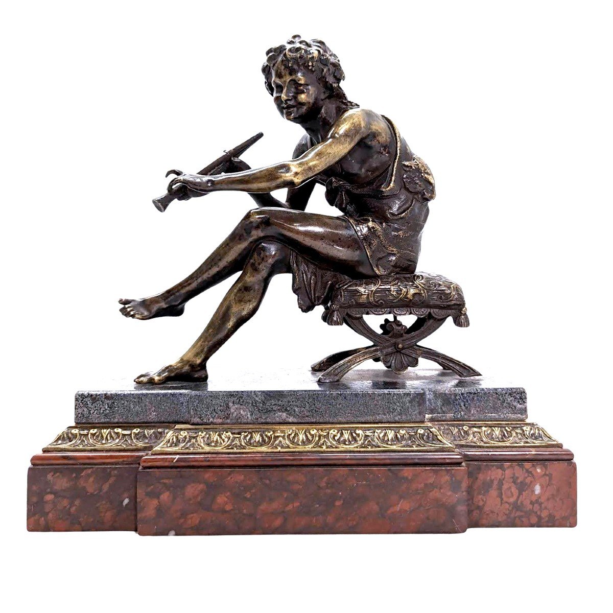 Petit Bronze Jeune Berger à La Flûte Par Jean Jules Salmson époque XIXème 