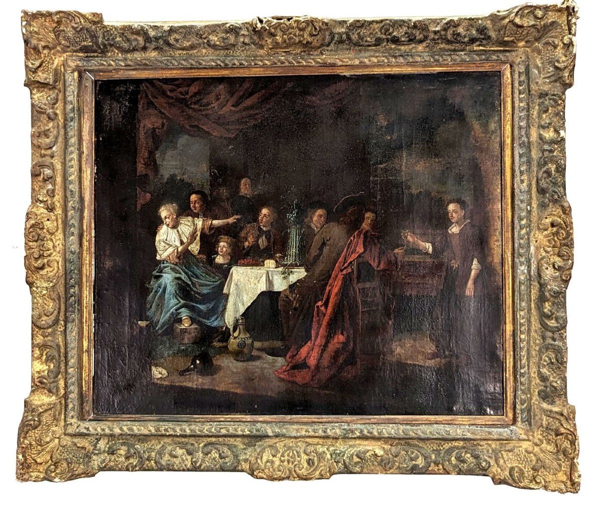 Oil On Canvas Dutch School XVIIth Banquet Scene