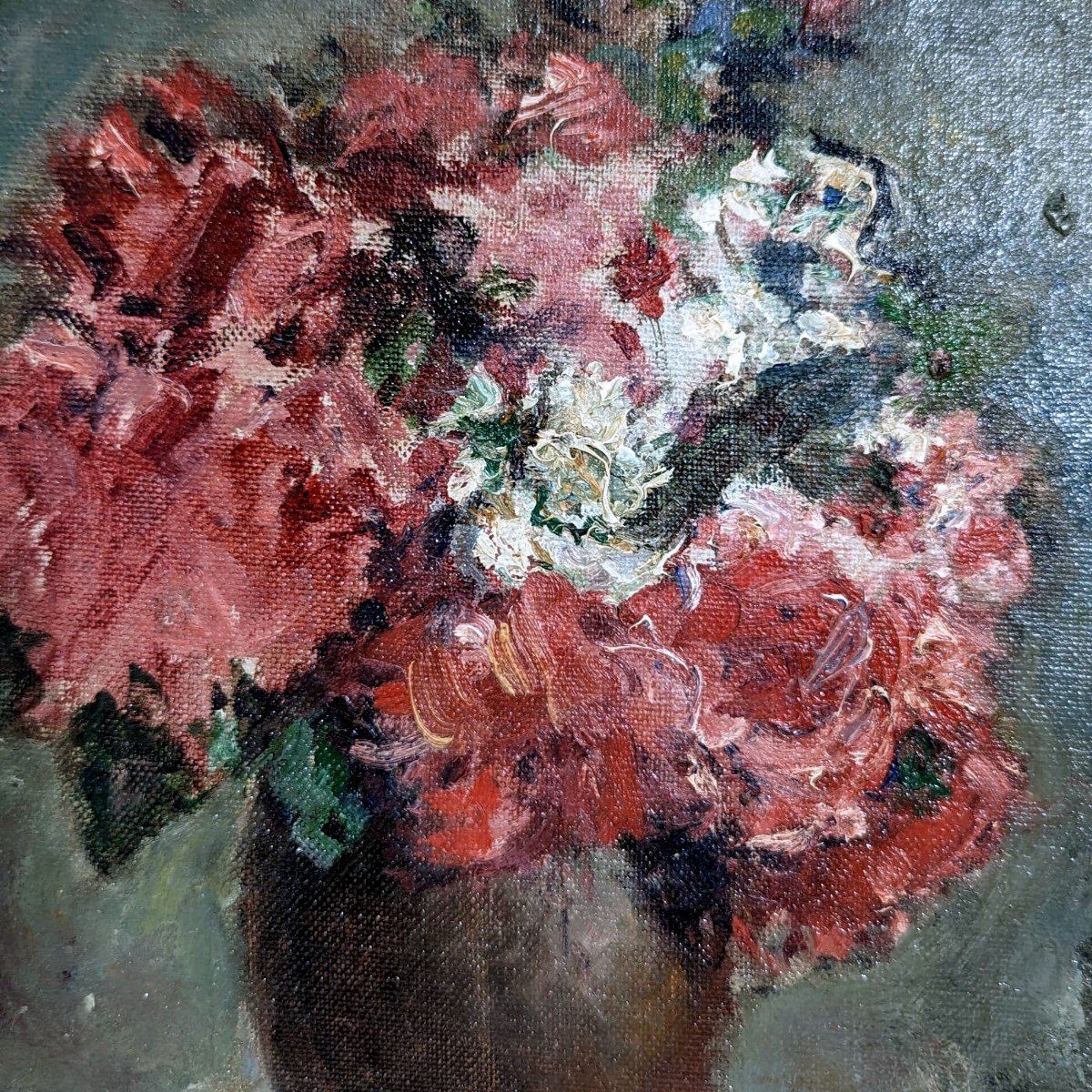 "louis Edouard Garrido Huile Sur Carton Bouquet d'œillets Ou Géranium -photo-2